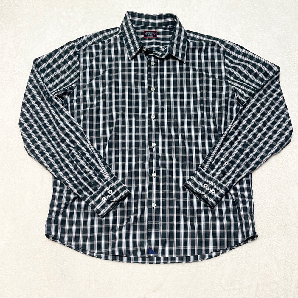 Untuckit Truscott Long Sleeve Green Regular Fit Plaid Button Up Shirt Men's XL